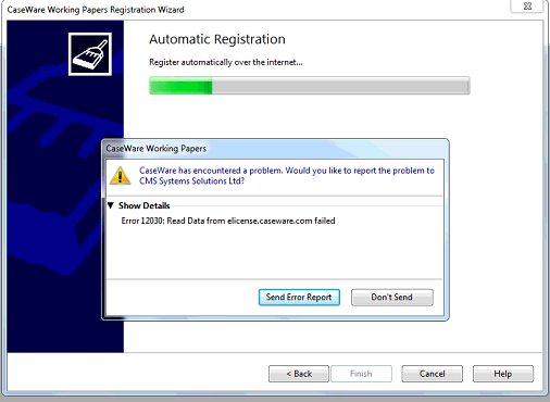 Error 12030 on automatic Registration Image